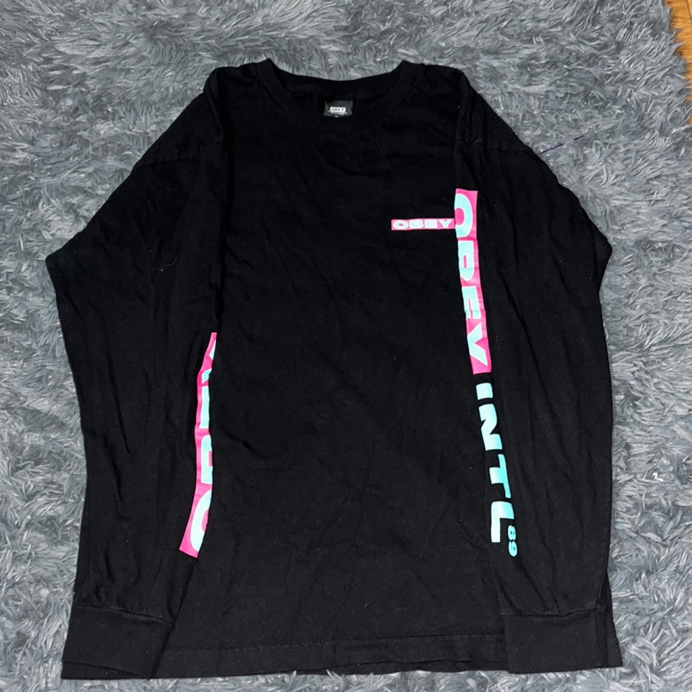Obey Long Sleeve Shirt Men’s LS Black Logo Size Medium